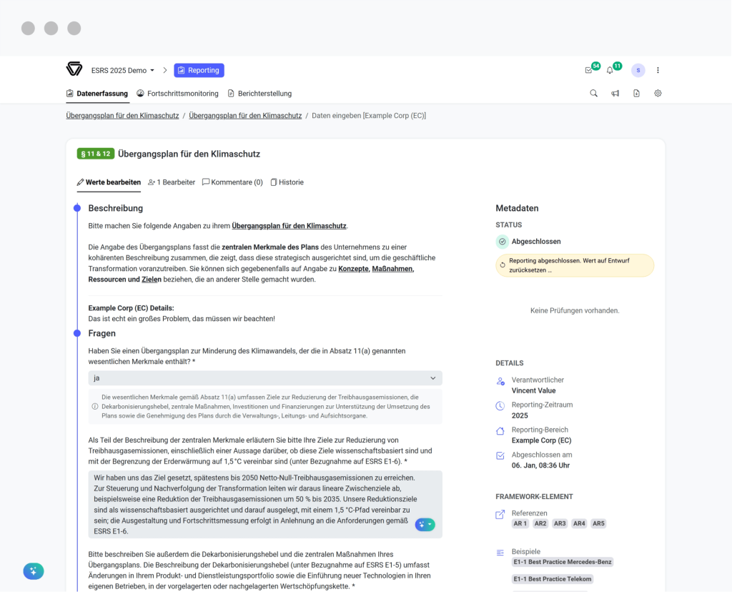 CSRD FramesCube Datenerfassung und Dateneingabe