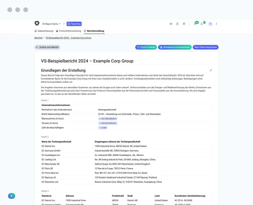 consust vs & vsme software berichterstellung