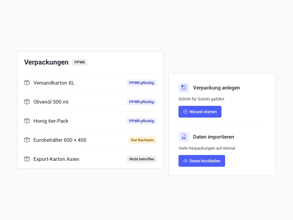 Enter packaging data for framescube ppwr 1